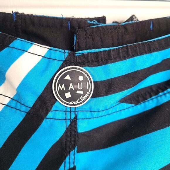 Maui and Sons Blue Black Geo Rippers Boardshorts Size 36 - Picture 6 of 7